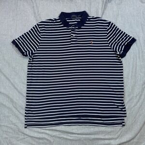 Polo Ralph Lauren Shirt Mens XL Blue White Striped Pima‎ Soft Flesh Pony Classic